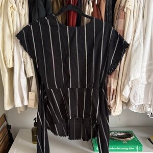 Black Striped Fringe-Sleeve Tunic